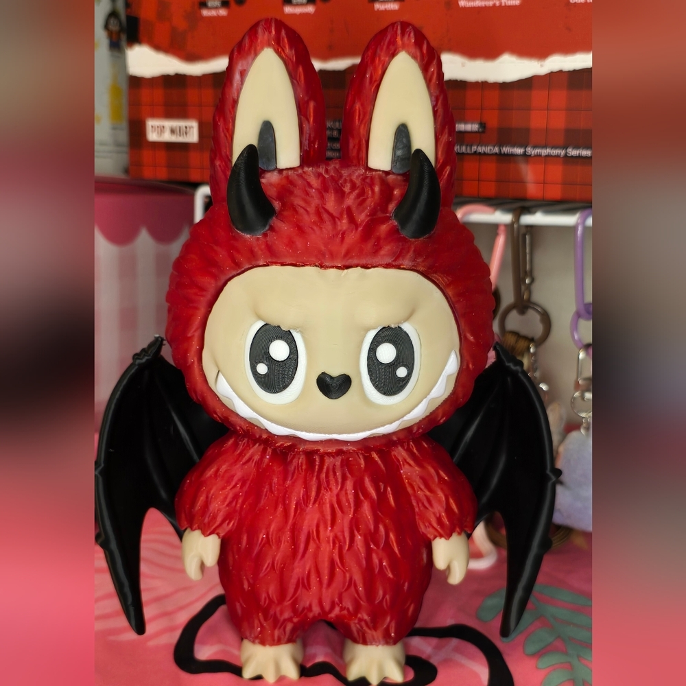 🆕️ONE OF A KIND LABUBU Red Devil Art Sculpture with Black Wings